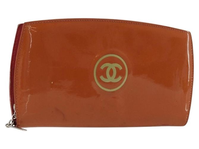 Chanel CC Logo Zip Around Patent Long Orange
