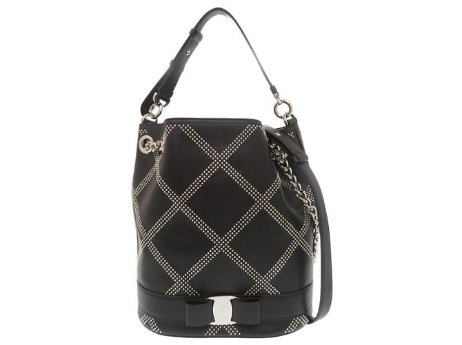 Borsa a secchiello Salvatore Ferragamo Vara Ribbon Studded Nero