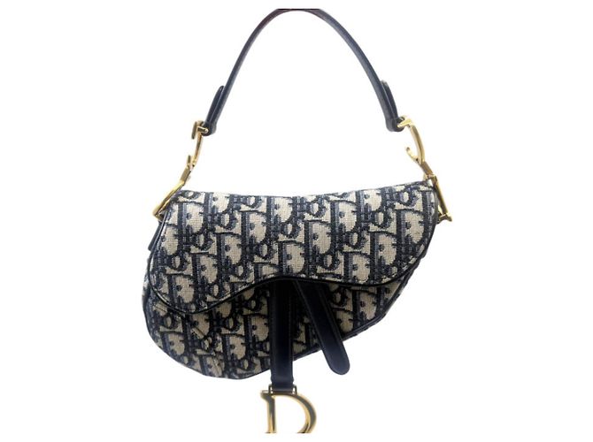 Borsa Saddle Christian Dior in tela e pelle blu navy