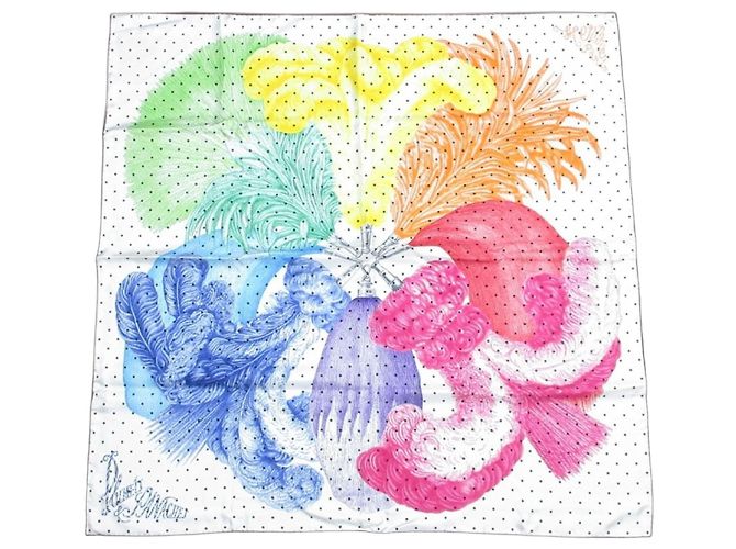 Hermès Hermes Carre 90 Plumets et Panaches Seidentuch Weiß Mehrfarben