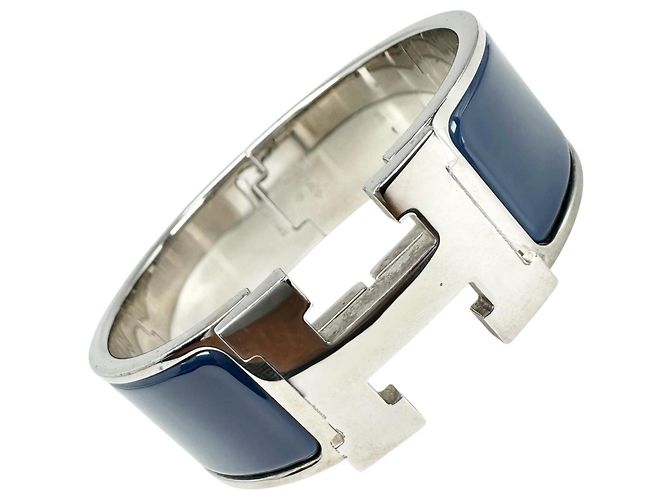 Clic H Hermès HERMES Clic Clac H Bangle Silvery Navy blue