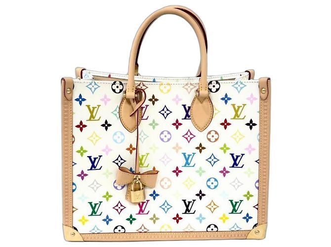 Sac cabas Louis Vuitton Monogram Multicolor OnTheGo Trunk MM Blanc Multicolore Beige Doré