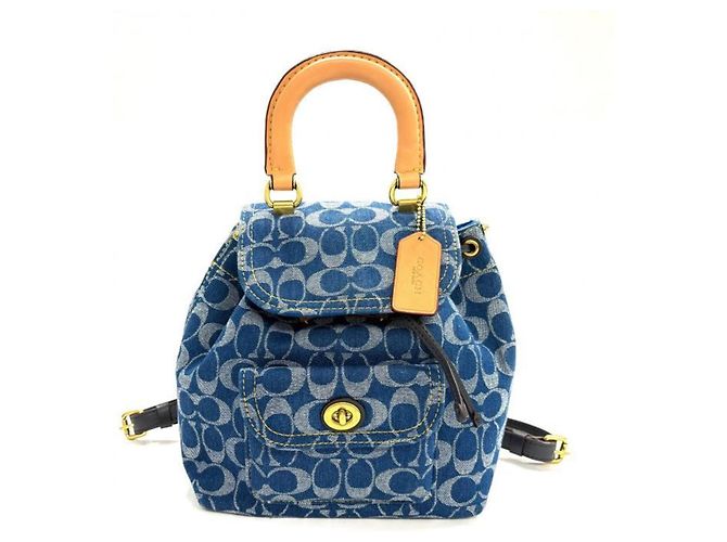 COACH Signature Denim Rear Rucksack Braun Blau Golden