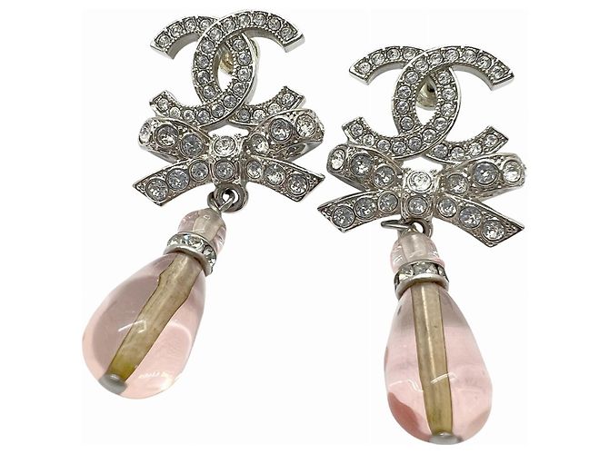 Orecchini Chanel CC Ribbon Argento Rosa