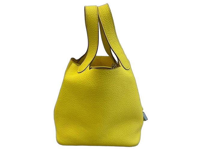 Hermès Bolsa Picotin em couro granulado amarelo