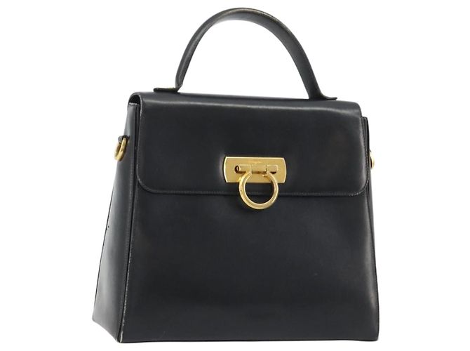Borsa Salvatore Ferragamo Gancini in pelle nera e oro Auth 191365 Nero D'oro