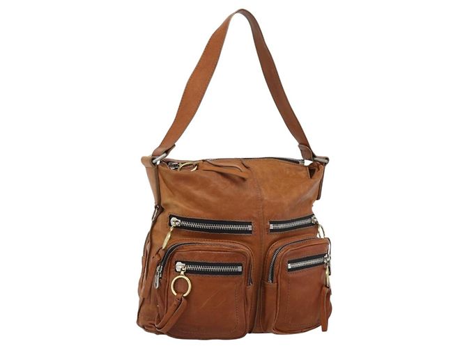 Chloé Bolsa de Ombro Chloe Betty de Couro Marrom Ouro Prata Auth fm5404A Dourado