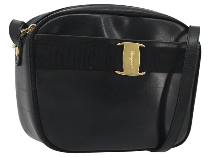 Borsa a tracolla Salvatore Ferragamo Vala in pelle nera e oro Auth gh2213 Nero D'oro