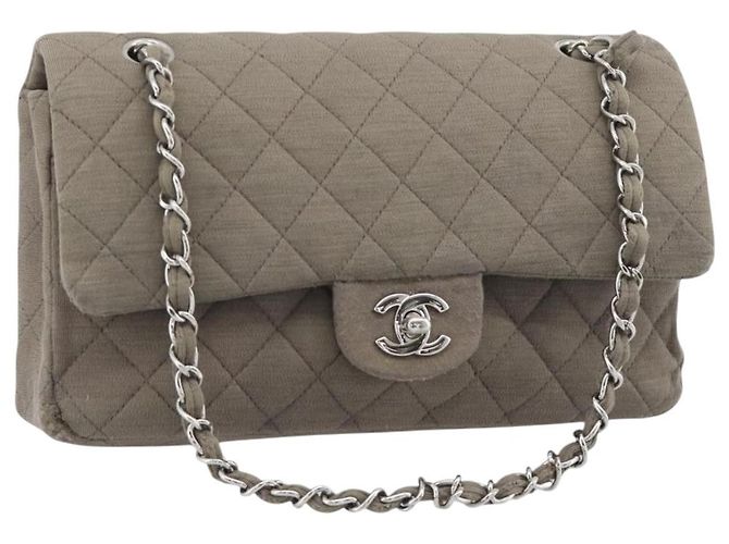 CHANEL Matelasse Chain Shoulder Bag Algodão Cinza Prata CC Auth mr2778 Marrom