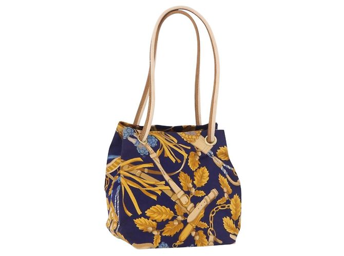 Bolsa de Ombro LOEWE Canvas Blue Gold Auth bs35981A Azul Dourado