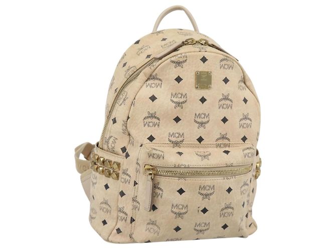 MCM Vicetos Logogram Rucksack PVC Beige Gold Auth gh2219 Golden