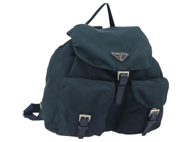 PRADA Backpack Nylon Navy Silver Auth hk3905 Silvery Navy blue