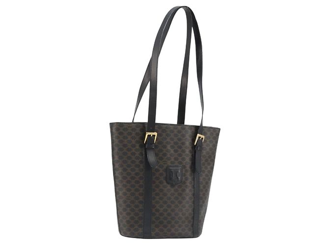 Céline Bolsa de Ombro CELINE Macadam Canvas PVC Couro Preto Ouro Auth 190902A Dourado