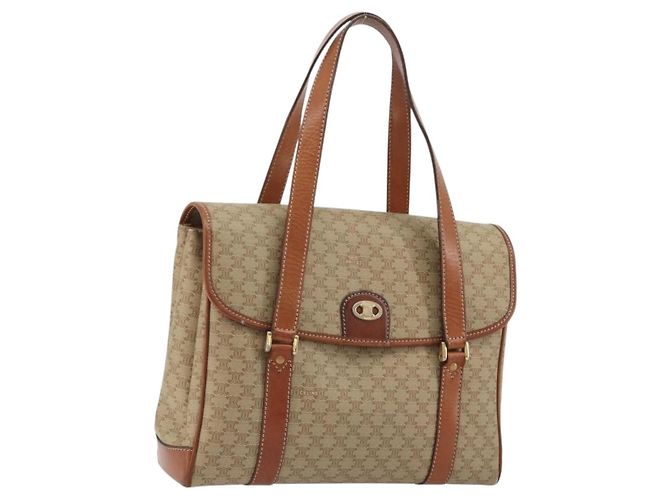 Céline Borsa CELINE Macadam Canvas PVC Beige Oro Auth 190386 D'oro