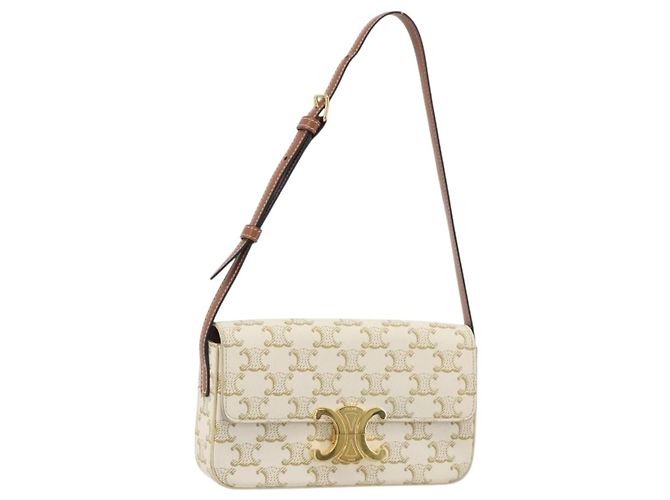 Céline Bolsa de Ombro CELINE Triomphe em Couro Branco Ouro Auth BA13935M Dourado