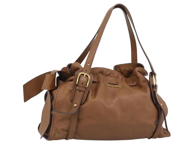 Bolsa Tote de Couro Miu Miu Marrom Auth 187989V