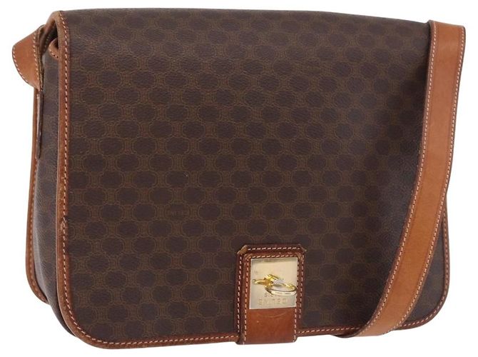 Céline Borsa a tracolla CELINE Macadam PVC Pelle Marrone Oro Auth 191021 D'oro