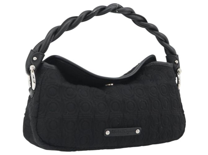 Borsa Salvatore Ferragamo Gancini in Cotone Nero Argento Auth BA13932A