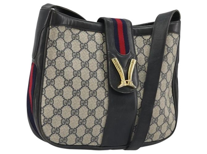 Borsa a tracolla GUCCI GG Supreme in PVC e pelle blu navy e oro Auth 190743 D'oro