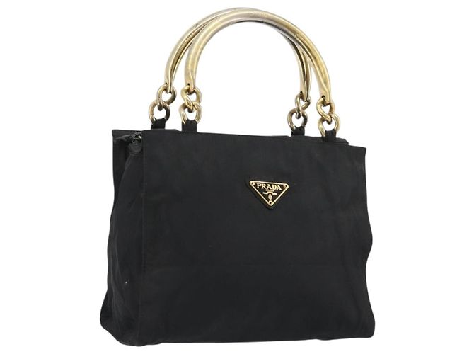 Bolsa PRADA Nylon Preto Ouro Auth ar14012 Dourado