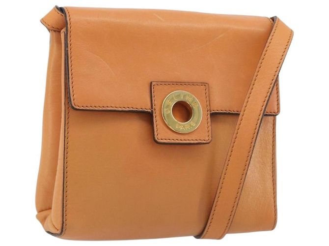 Céline Bolsa de Ombro CELINE Circle em Couro Laranja Ouro Auth 190471A Dourado