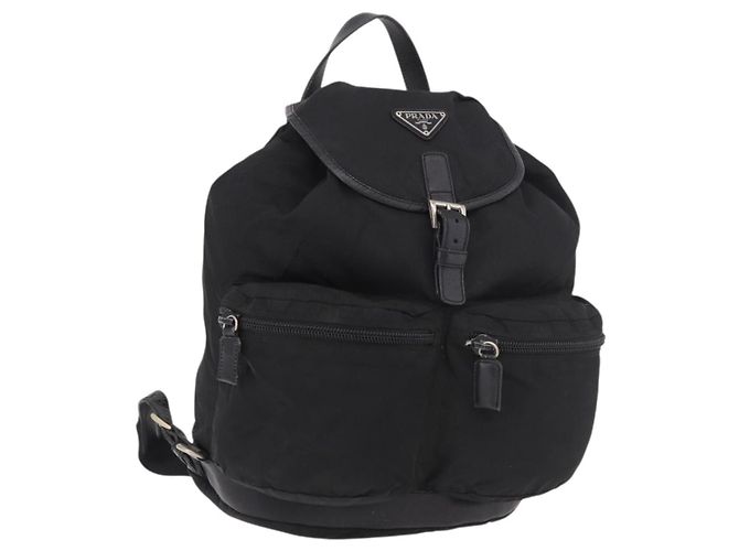PRADA Backpack Nylon Black Silver Auth 188443 Silvery