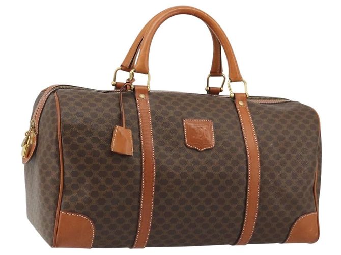 Céline Bolsa Boston CELINE em lona Macadam PVC Couro Marrom Ouro Auth ep14989A Dourado