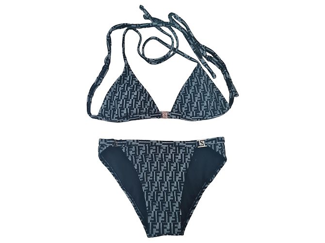 Fendi FF Monogramm Bikini-Set Schwarz Grau