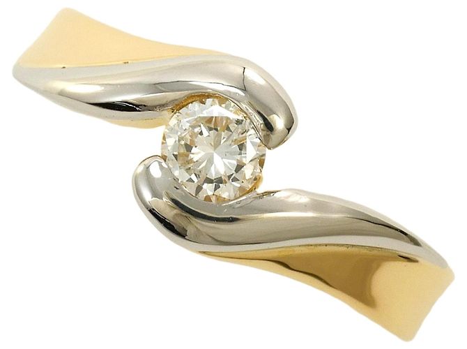 Autre Marque 18K Gelbgold und Platin Diamant Ring Golden
