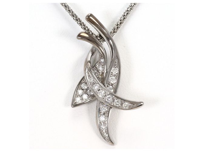 Autre Marque Collar de oro blanco de 18K con diamante Dorado