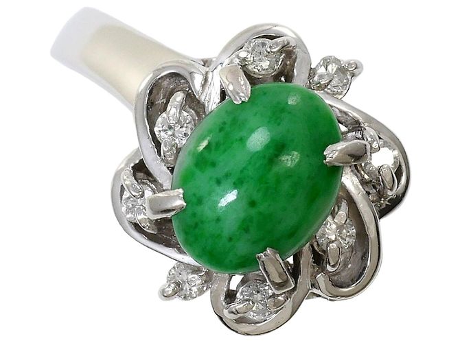 Autre Marque Anel de banda em platina com jade e diamante