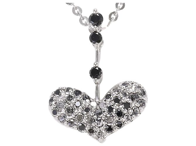 Autre Marque Collar de oro blanco de 18K con diamante negro Dorado