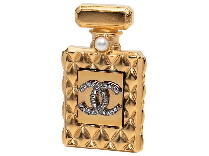 Chanel Coco Mark Matelassé Parfümflakon Brosche Golden