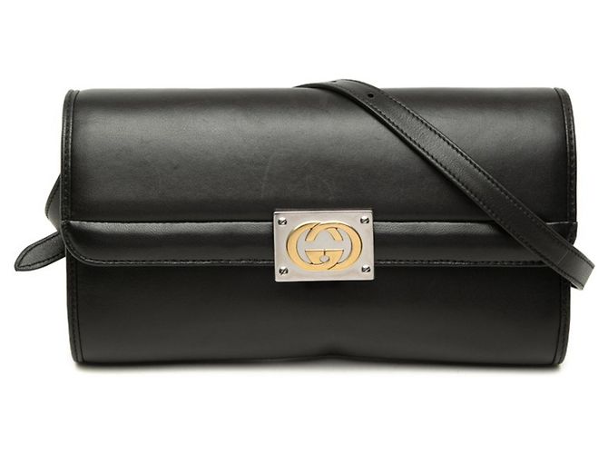Bolsa de ombro em couro preto com Interlocking G Gucci