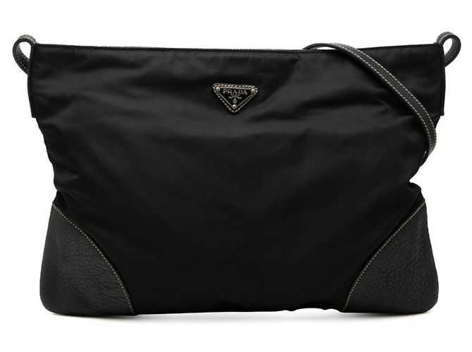 Borsa a tracolla con placca logo Triangle Prada Nero