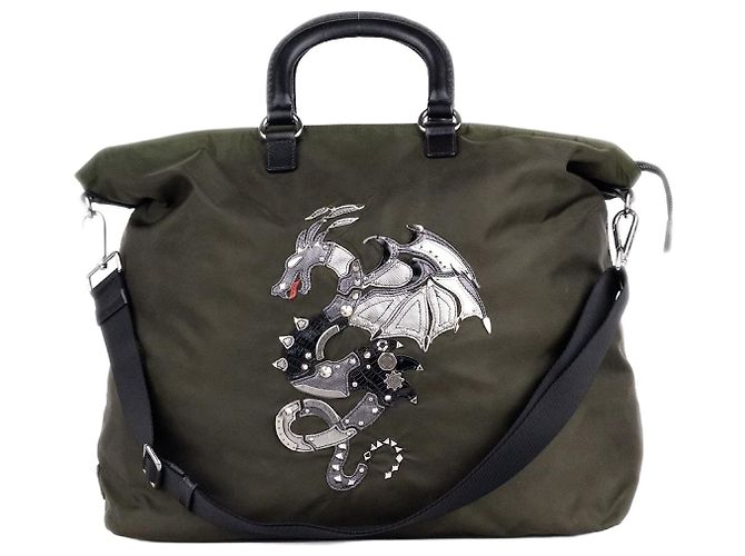 Bolsa Prada 2000s Large Tessuto 2-Way Dragon Verde