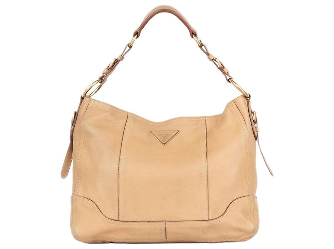 Prada 2000s Cervo Sacca Hobo Shoulder Bag Beige