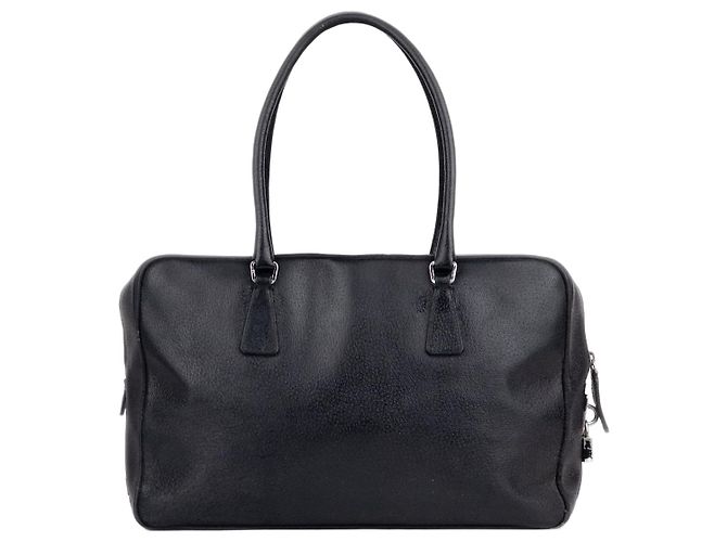 Prada 2000s Bauletto Box Leather Handbag Black