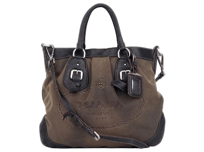 Prada 2000s Jacquard Canvas Shopper Handbag Green