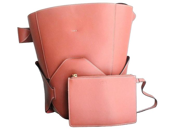 Borsa a secchiello Céline rosa scuro in pelle e tela Marrone