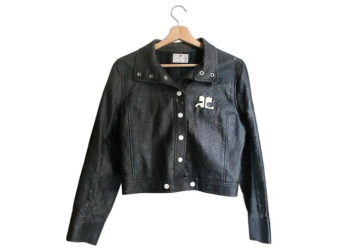 Courreges Courrèges Vinyljacke in Schwarz mit Logo