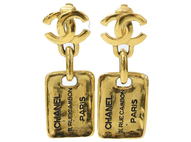 Boucles d'oreilles Chanel Coco Mark Cambon Plate Doré