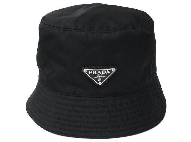 Prada Re-Nylon Triangle Logo Bucket Hat Black