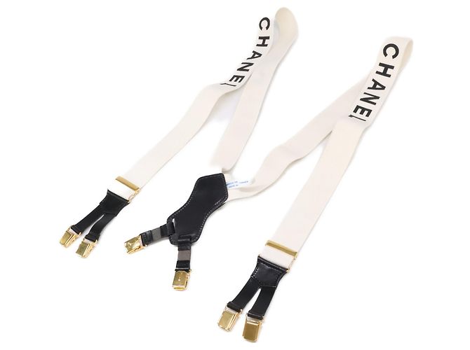 Chanel 97P Leather Fabric Logo Design Suspender Belt Black White