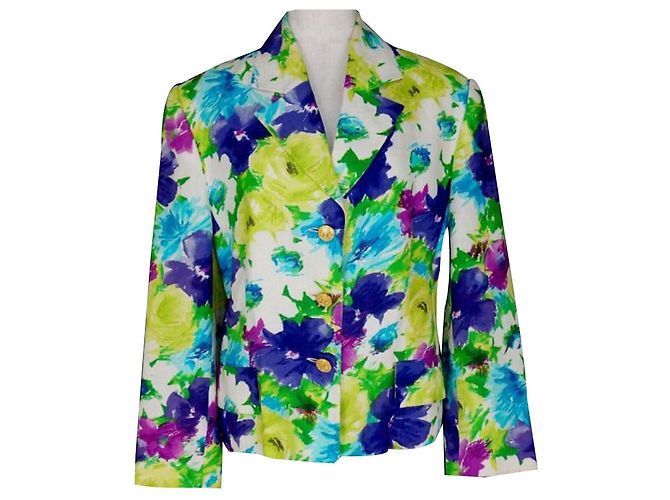 Céline Celine Floral Print Linen Blazer White Blue Multiple colors Green Purple Yellow