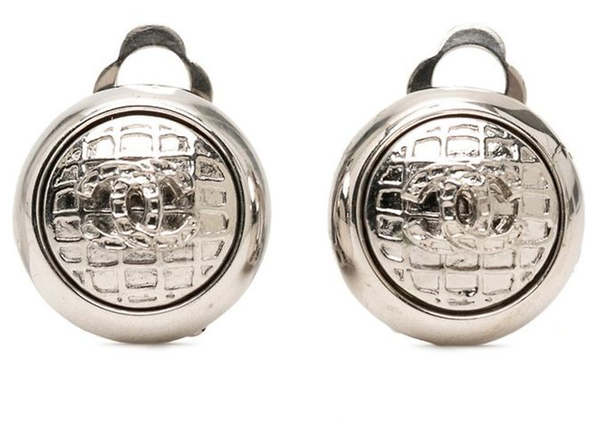 Chanel Coco Mark Round Clip Earrings Silvery