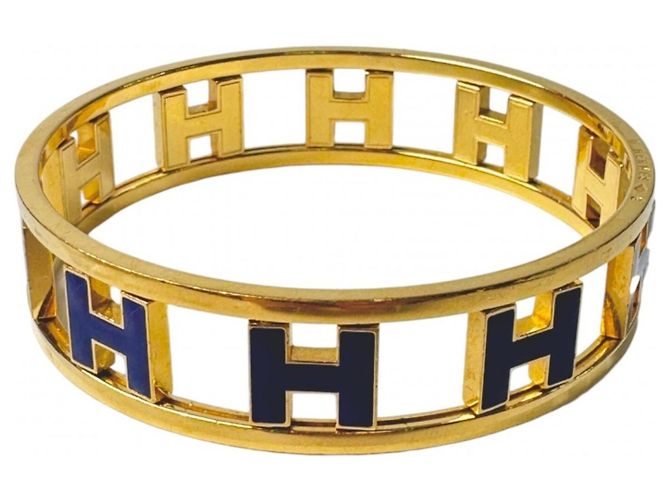 Hermès Hermes HERMES Pulsera Rond H Reversible Azul Dorado