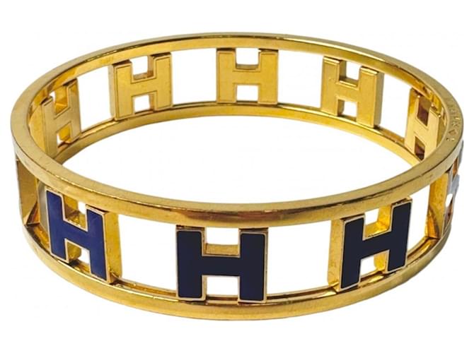 Hermès Hermes HERMES Rond H Bangle Reversible Blue Golden 
