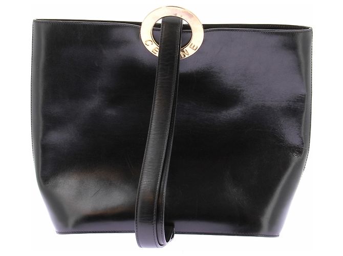 Céline Bolso de mano en cuero negro
