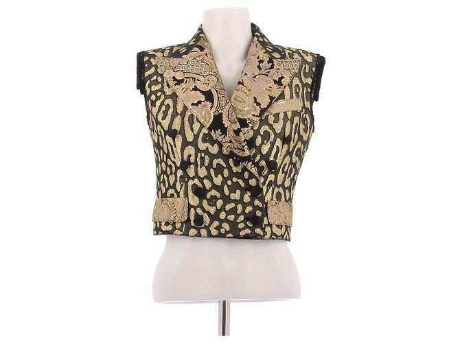Dolce & Gabbana Veste courte sans manches dorée et noire Golden